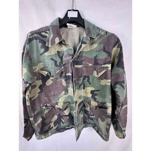 Vintage Military Jacket Camo Woodland Field Coat Four Pocket Utility Medium